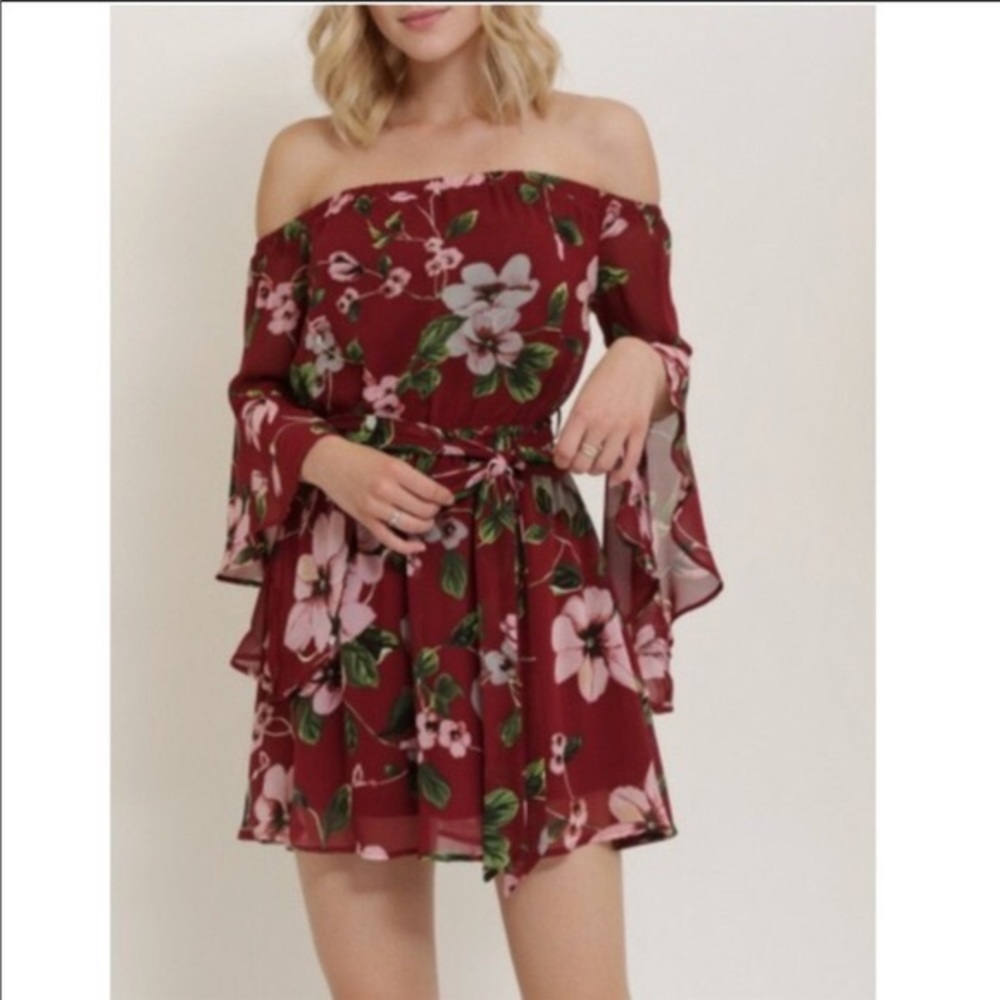 **NEW** Burgundy Off Shoulder Floral Dress